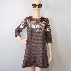 NEW Zara Tweed Embroidered Plaid Floral Mi…